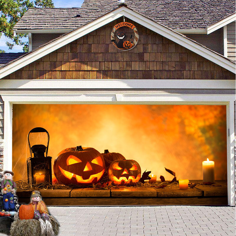 Halloween Garagedeur Decoratie Spookachtige Bedrukking Schaduwdoek Herbruikbaar Horror Sfeer Doek Waterdicht Buiten Feestversiering | Sansoti