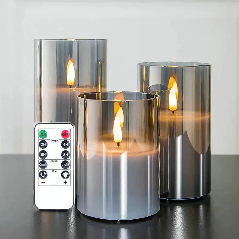 Wireless LED Candle Set of 3 Flame Effect Remote Control Timer Warm White Ambient Lighting Living Room Decoration | Sansoti