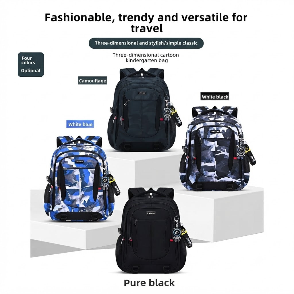 Schulrucksack M/L mit Laptopfach Schwarz Blau Camouflage Ergonomisch Komfortabel für den täglichen Gebrauch und die Schule | Sansoti