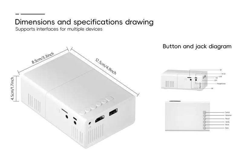 Compacte LED-projector 720P draadloos HDMI USB compatibel thuisbioscoop presentaties kantoor entertainment | Sansoti