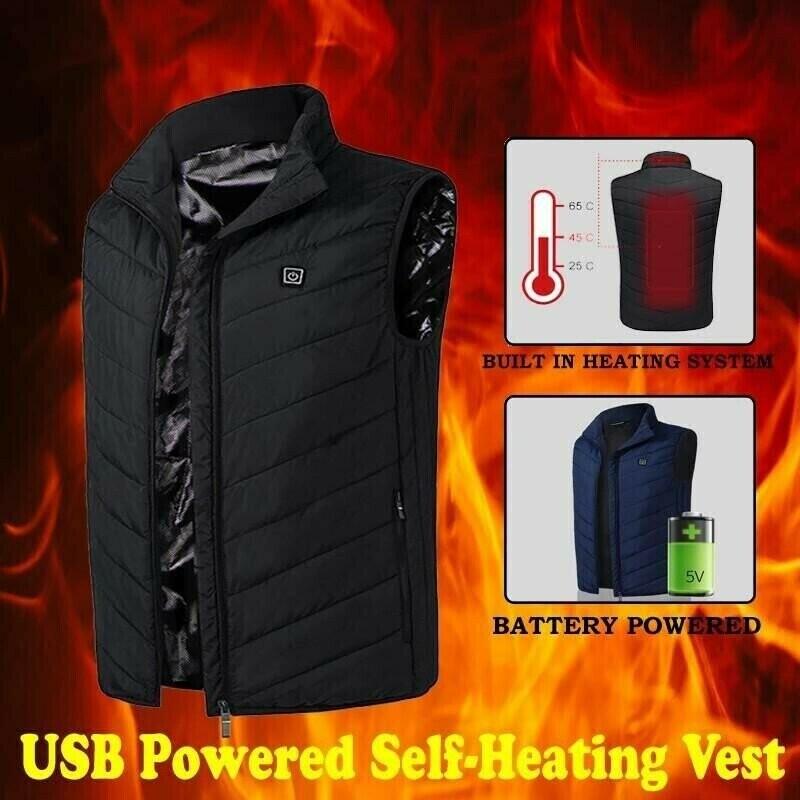 Beheizbare Weste mit vier Wärmezonen und USB-Heizung, Unisex-Outdoor-Winterbekleidung, Thermoweste | Sansoti