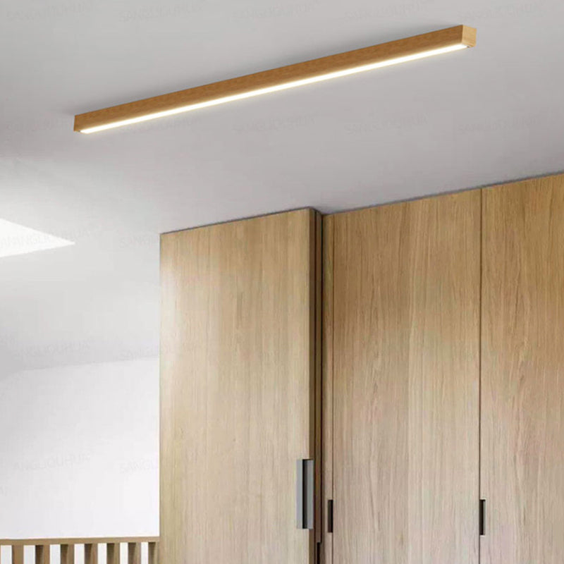 Plafonnier linéaire en bois et acrylique 60 cm 100 cm à LED, trois modes d’éclairage, design moderne scandinave, chambre | Sansoti