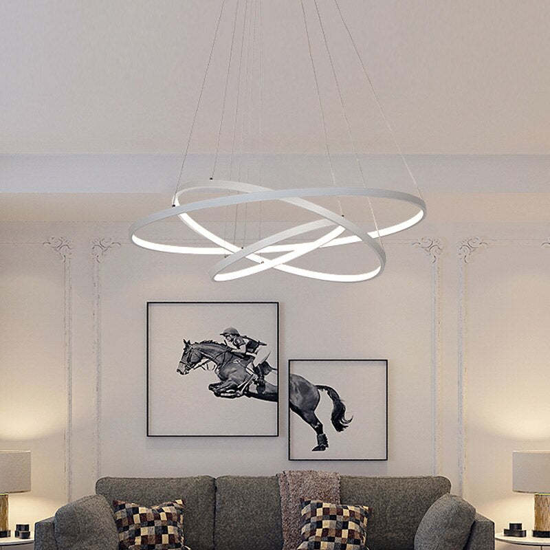 LED Pendant Light Metal Three Rings Adjustable Gold White Black Living Room Dining Room Bedroom Modern Design | Sansoti