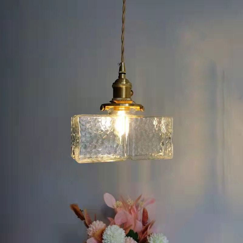 Vintage Hanglamp met Gegolfd Glas & IJzeren Armatuur – Vierkant/Rechthoekig – Scandinavisch Design voor Woonkamer | Sansoti