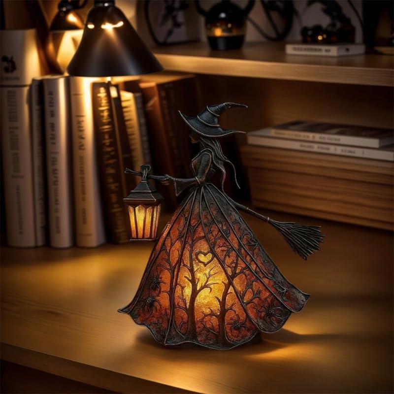 Halloween Decoratieve Lantaarn 30cm Gotisch LED Lamp Zwart Oranje Heksenlamp voor Feest Veranda Tafel Decoratie Mystieke Sfeer | Sansoti