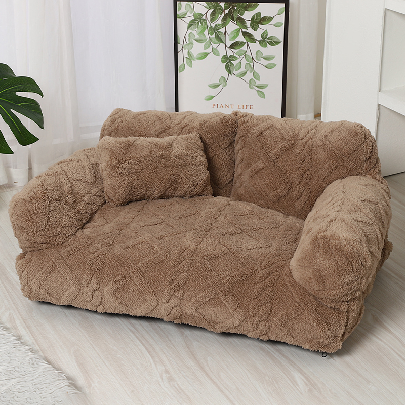 Pluche Hondenmand met Verhoogde Rand Beige Khaki Grijs Zwart Rustgevend Kussen S M L Katoenvulling | Sansoti