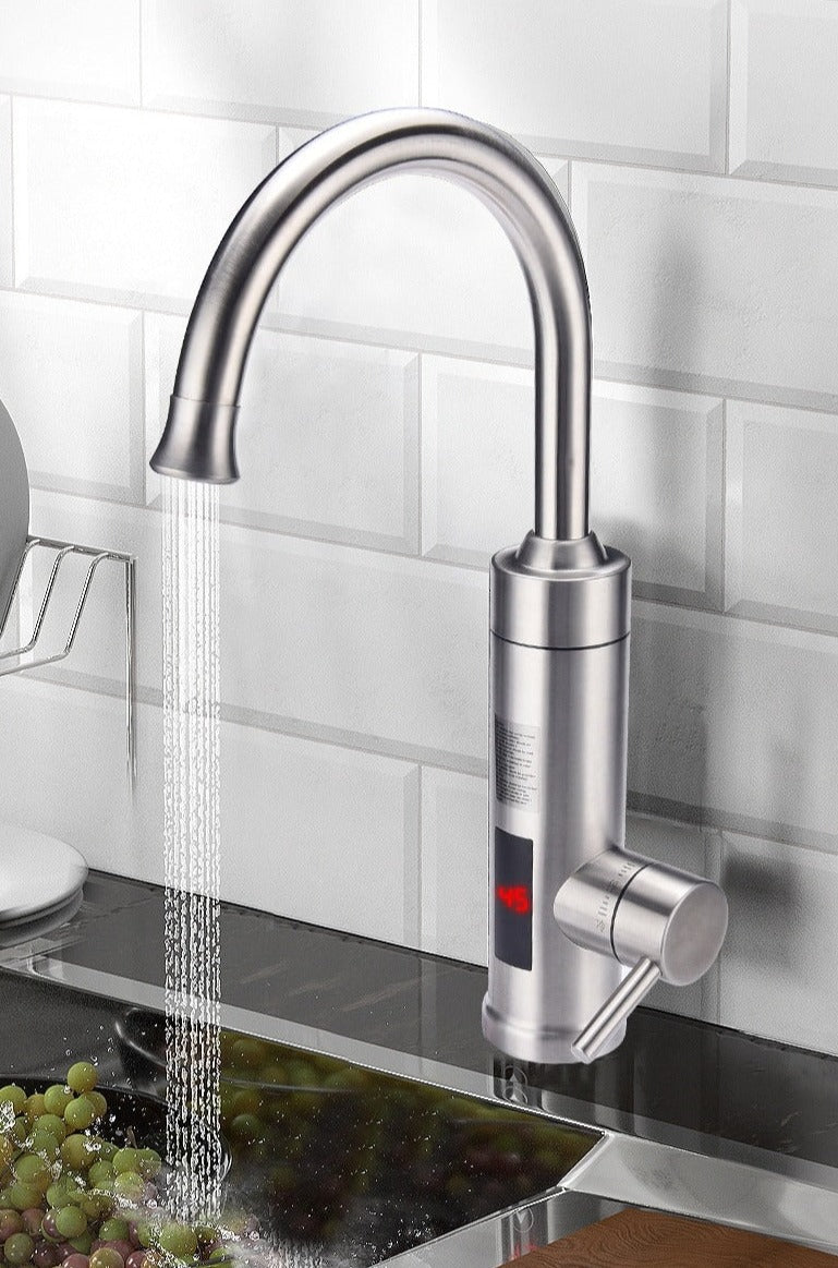 Robinet de cuisine électrique avec affichage numérique de la température, acier inoxydable, 3000W, capteur, eau chaude instantanée, écran tactile | Sansoti