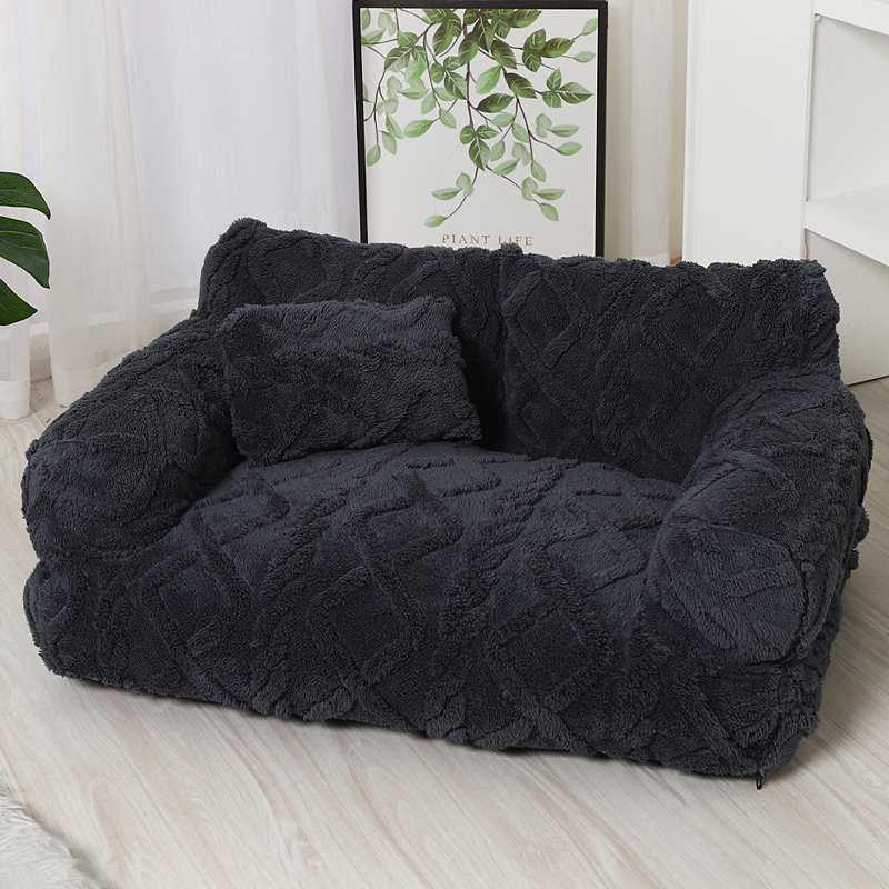 Pluche Hondenmand met Verhoogde Rand Beige Khaki Grijs Zwart Rustgevend Kussen S M L Katoenvulling | Sansoti