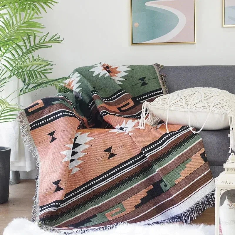 Überwurfdecke Jacquard Gewebt Fransen Bunt Baumwolle Polyester Warm Weich | Restfield