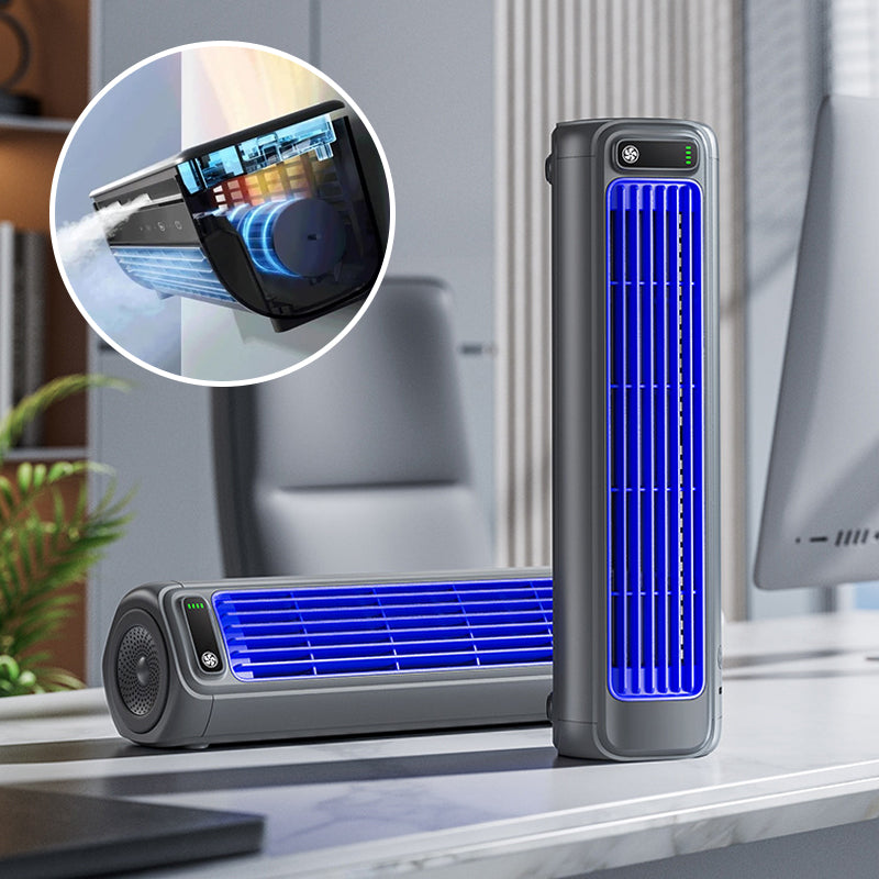 Airconditioner draadloos oplaadbaar 2000 mAh compact bladloos bureau muurventilator draagbare koeling zwart | Sansoti