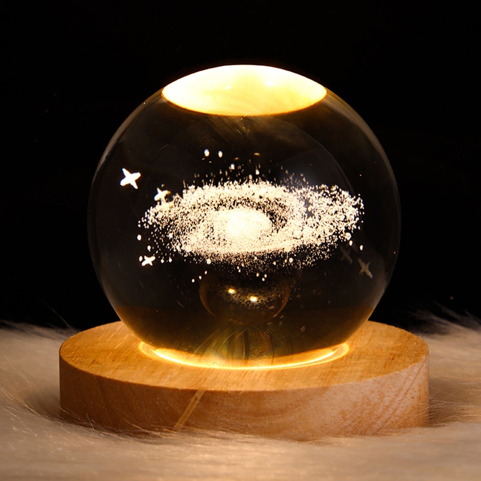 Planeet Nachtlampje Kristallen Bol met Sfeerverlichting Warmwit Licht en Decoratieve Standaard voor Slaapkamer Woonkamer Rust en Ontspanning | Sansoti