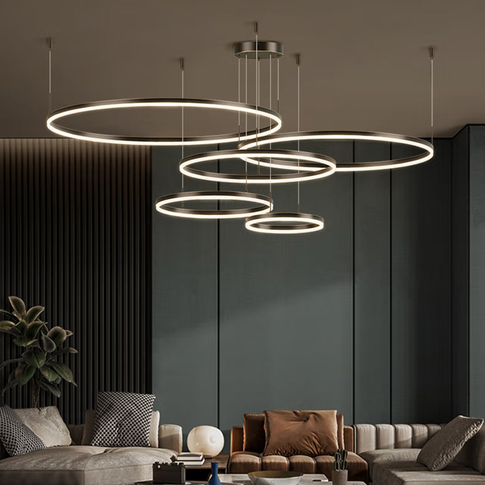 Hanglamp Ring Led Rond Metaal Zwart Goud Koffie Dimbaar Woonkamer Slaapkamer Eetkamer | Sansoti