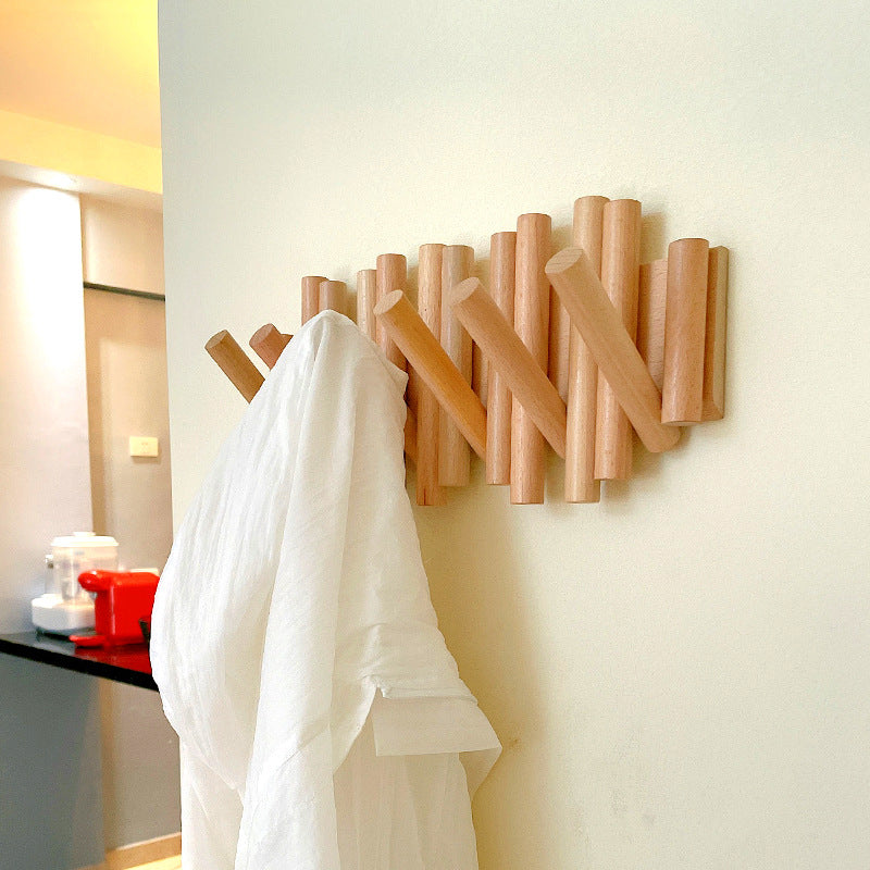 Wandkapstok met Intrekbare Haken – Natuurlijk Hout – Minimalistisch Design – Klap-in Systeem | Sansoti