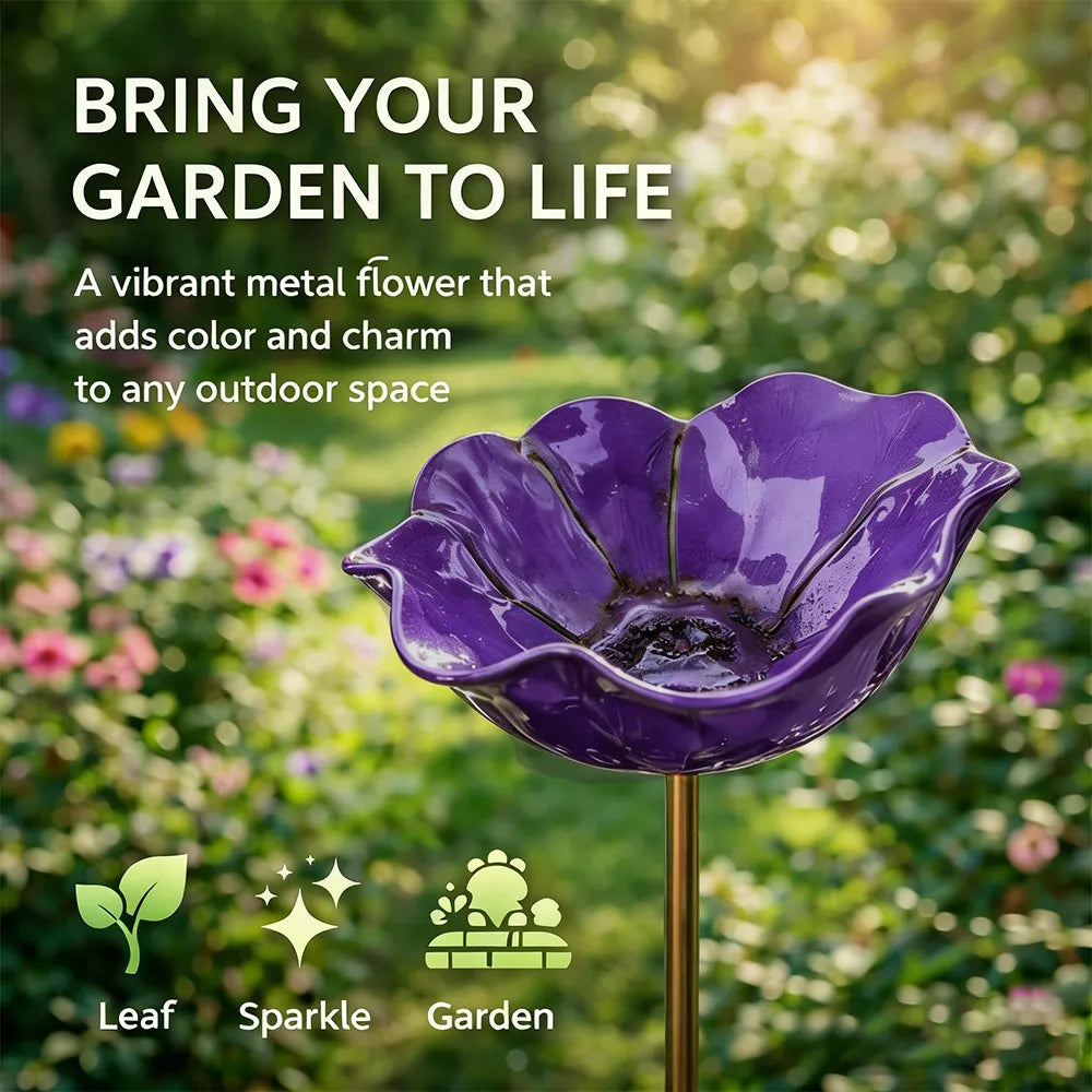 Decoratieve Metalen Tuinsteker met Vogelbad 60cm – Bloemvormig Waterstation voor Vogels en Insecten in 7 Kleuren | Sansoti