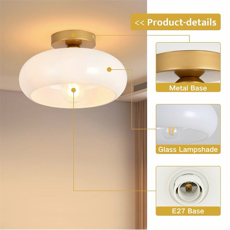Deckenleuchte Glas Messing Vintage-Retro-Stil E27 28cm Flur Küche Schlafzimmer Badezimmer Mundgeblasen Wohnzimmer | Sansoti