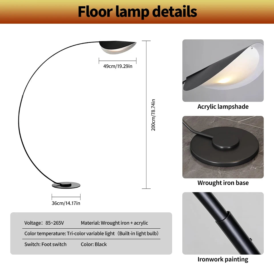 Bogenstehlampe Blattförmig Schwarz 3-Farben Dimmbar Acryl | Restfield