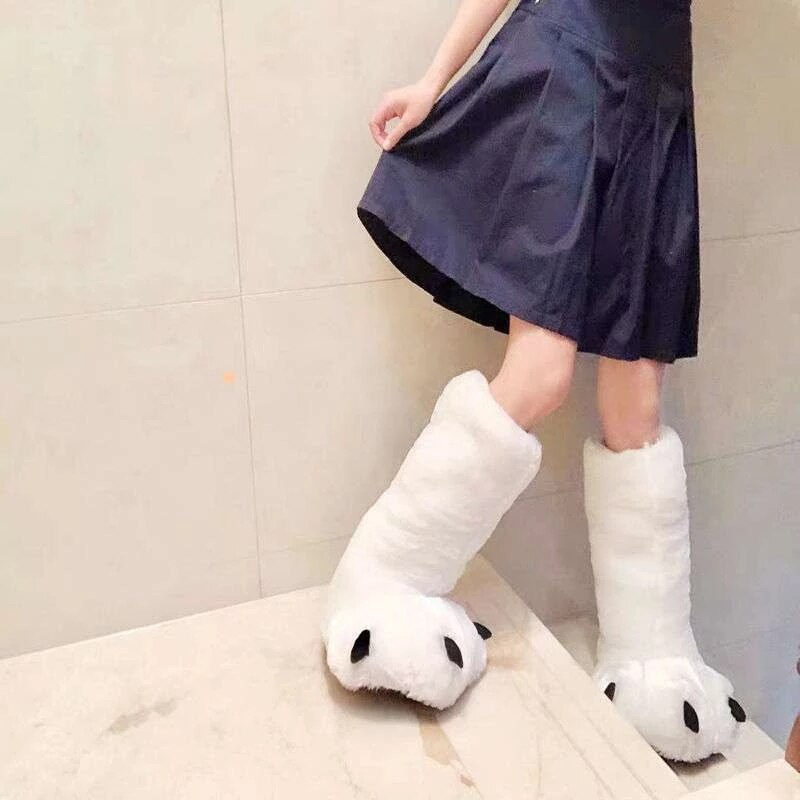 Plüsch-Hausschuhe mit Bärenpfoten-Design, warm gefüttert, rutschfest, Unisex, Winter, für drinnen und draußen | Sansoti