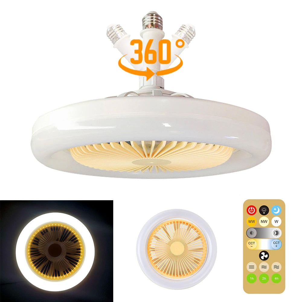 Adjustable Ceiling Fan with Integrated Lighting 360° Swivel Head E27 Socket Dimmable LED | Sansoti