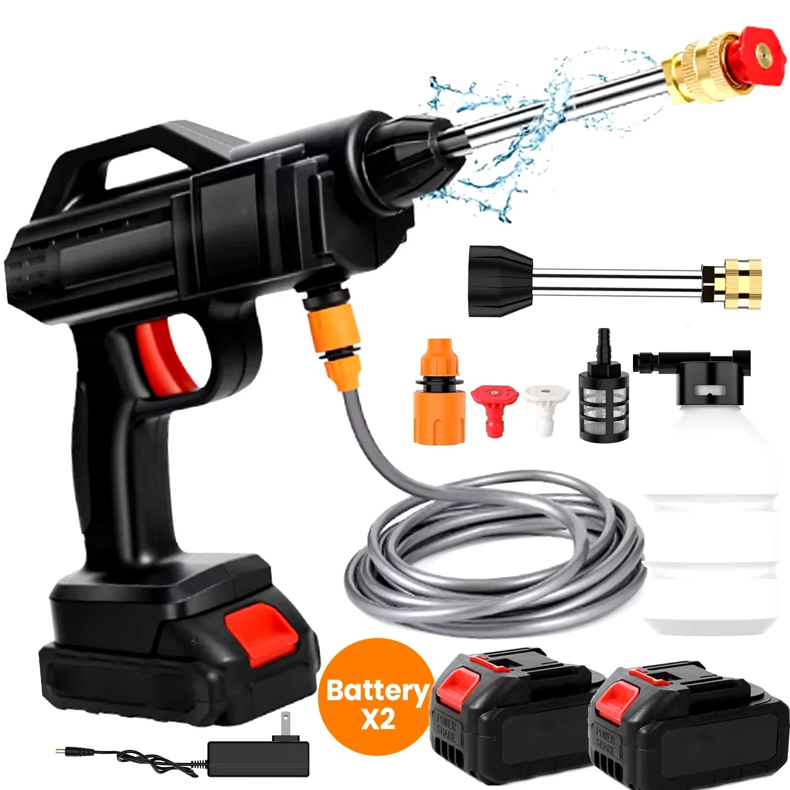 Draadloze Hogedrukreiniger Lithiumbatterij Zwart Auto Tuin Terras Reiniger Compact Waterpistool Drukspuit Mobiel Schoonmaken | Sansoti