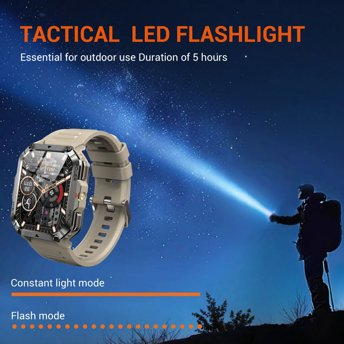Sporthorloge GPS Outdoor met AI-Assistent LED-Zaklamp 120+ Trainingsmodi Waterdicht IP68 Multifunctioneel | Sansoti