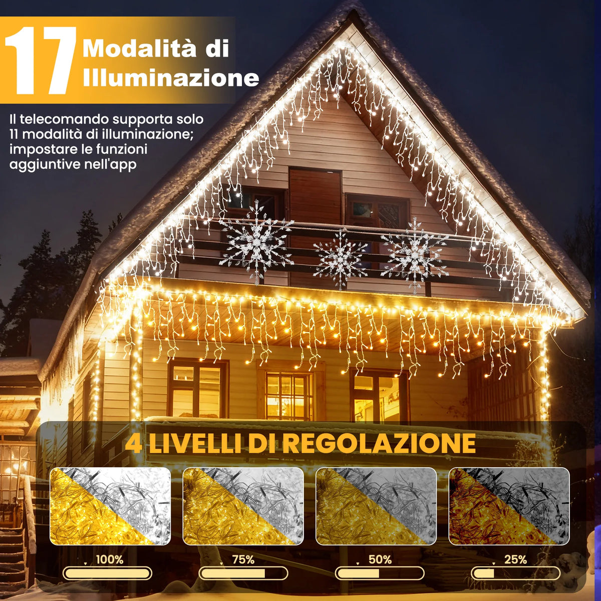 Guirlande lumineuse LED en forme de stalactites, longueurs réglables, 200-1800 lumières, commande via application, intensité variable - éclairage de fête | Sansoti