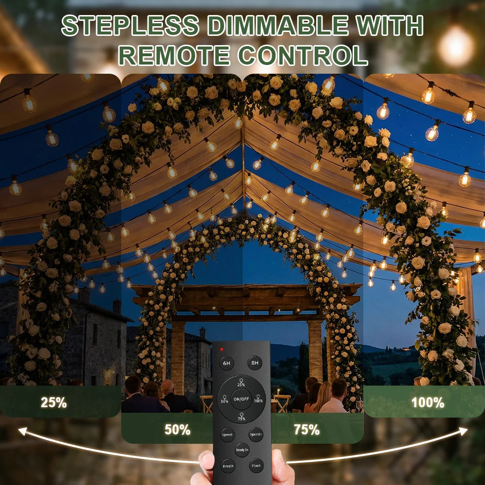 Dimmable LED Globe String Lights G40 for Patio and Garden Waterproof IP44 with Remote Control Ambient Lighting | Sansoti
