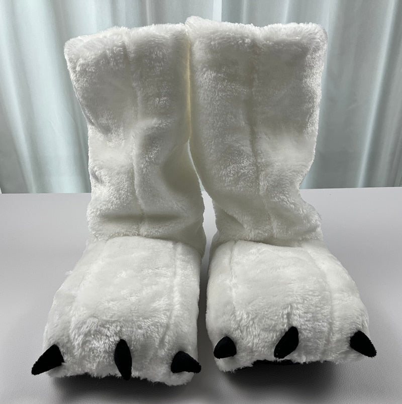 Plüsch-Hausschuhe mit Bärenpfoten-Design, warm gefüttert, rutschfest, Unisex, Winter, für drinnen und draußen | Sansoti