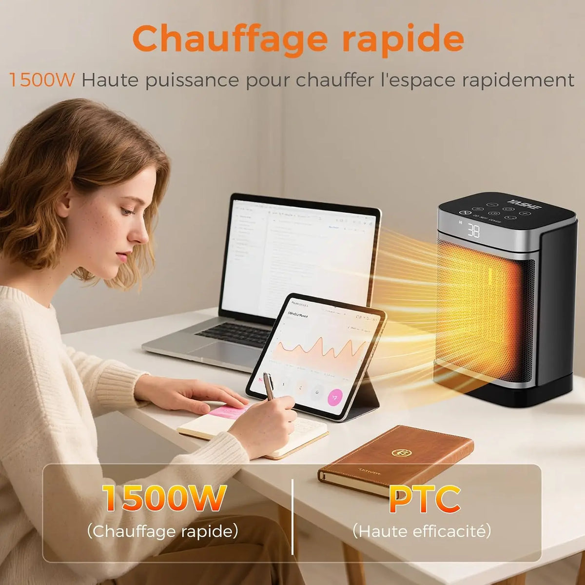 Ceramic Heater 1500W with Remote Control Timer Thermostat 70° Oscillation Energy-Efficient Space Heater | Sansoti