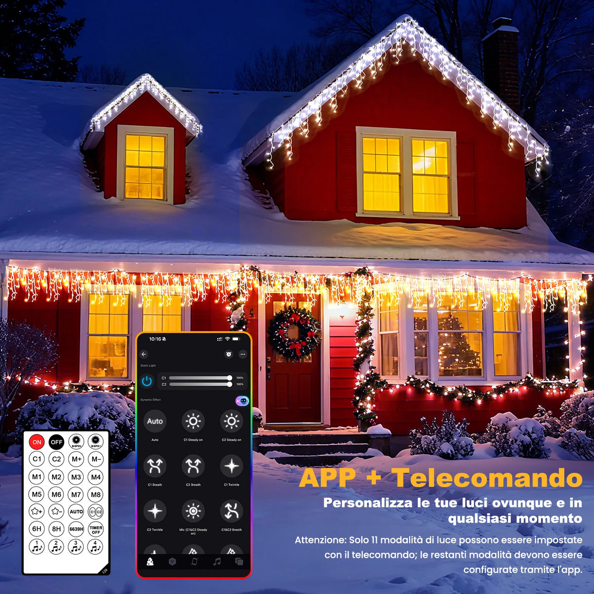 Guirlande lumineuse LED en forme de stalactites, longueurs réglables, 200-1800 lumières, commande via application, intensité variable - éclairage de fête | Sansoti