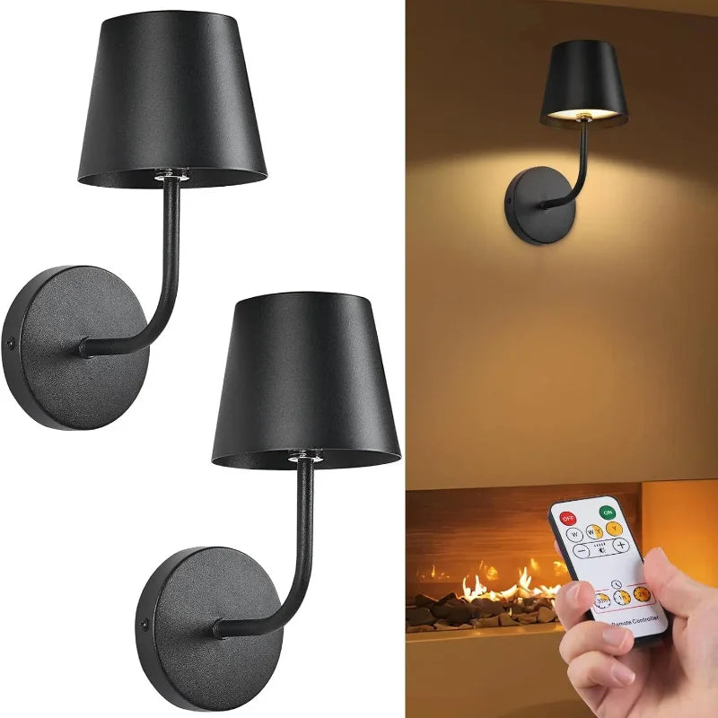 Wireless LED Wall Lamps Set of 2 Dimmable with Remote Control Rechargeable Aluminum Modern Lighting | Sansoti