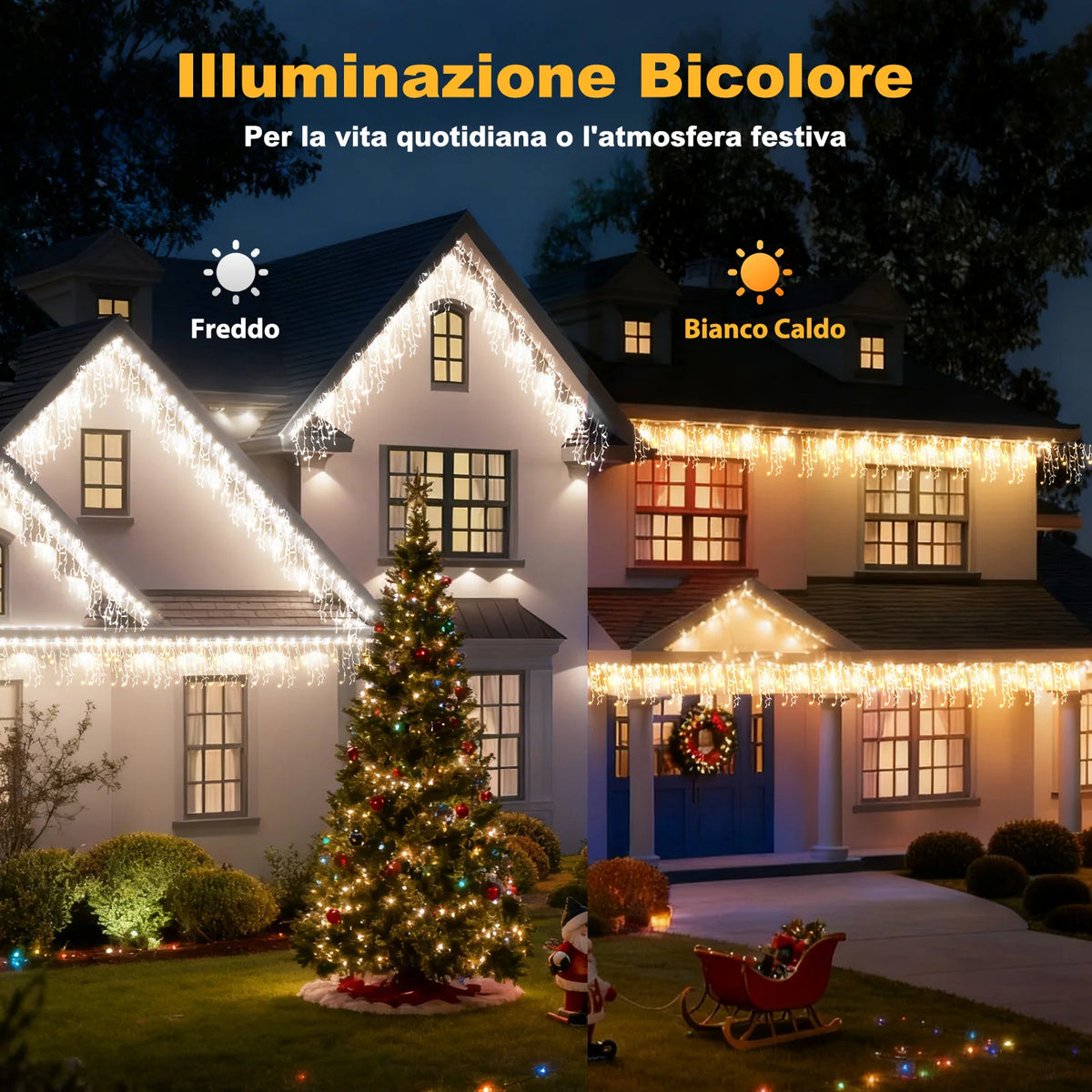 Guirlande lumineuse LED en forme de stalactites, longueurs réglables, 200-1800 lumières, commande via application, intensité variable - éclairage de fête | Sansoti