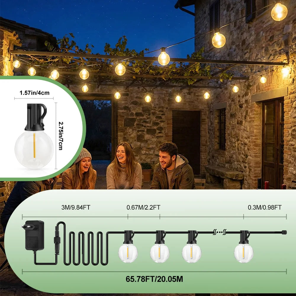 Dimmable LED Globe String Lights G40 for Patio and Garden Waterproof IP44 with Remote Control Ambient Lighting | Sansoti
