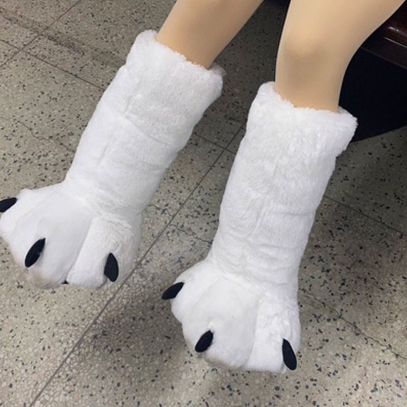 Plüsch-Hausschuhe mit Bärenpfoten-Design, warm gefüttert, rutschfest, Unisex, Winter, für drinnen und draußen | Sansoti