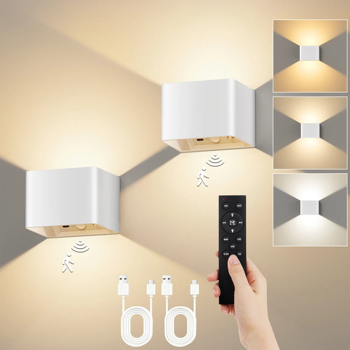 Wandlamp Met Bewegingssensor Oplaadbaar Dimbaar LED Afstandsbediening Slaapkamer Woonkamer Gang Nachtlamp | Sansoti