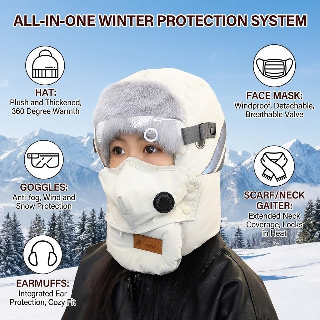 Thermische Wintermütze mit Windschutz und abnehmbarem Gesichtsmaske, unisex, zum Wandern und Skifahren im Winter | Sansoti
