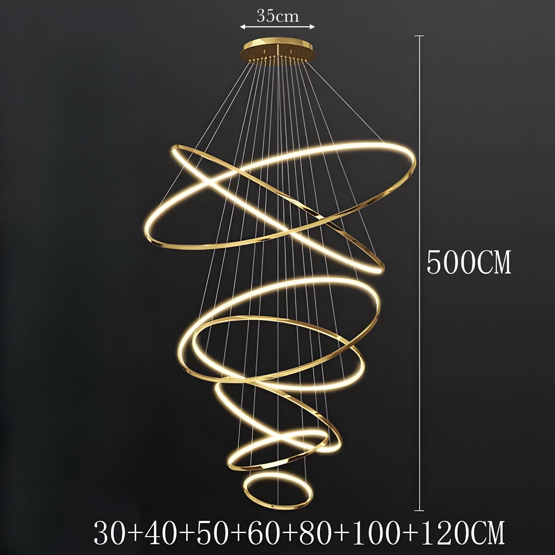 LED Kroonluchter Ringen Dimbaar RVS Goud Of Zwart 3 Tot 8 Elementen | Sansoti