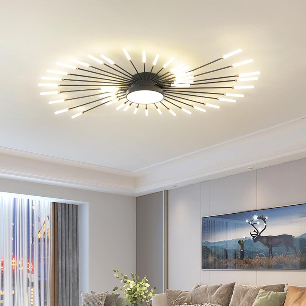 LED Chandelier Ceiling Light Unique Starburst Sputnik, Black/Gold