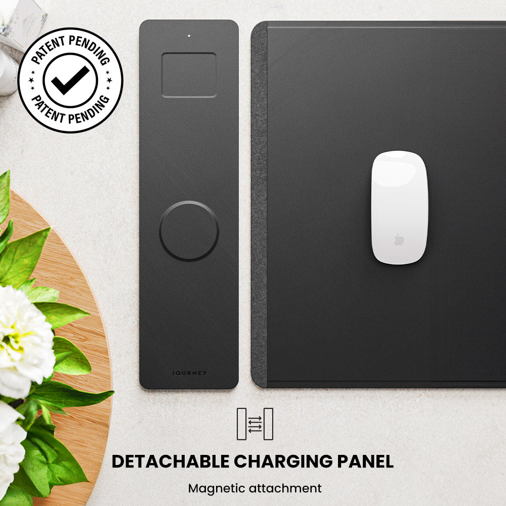 Wireless Rechargeable Desk Mat, Double-Sided Vegan Leather and Felt, Qi Smartphone and Earbuds Desk Organizer, Workspace | Sansoti