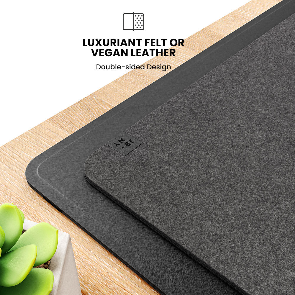 Wireless Rechargeable Desk Mat, Double-Sided Vegan Leather and Felt, Qi Smartphone and Earbuds Desk Organizer, Workspace | Sansoti