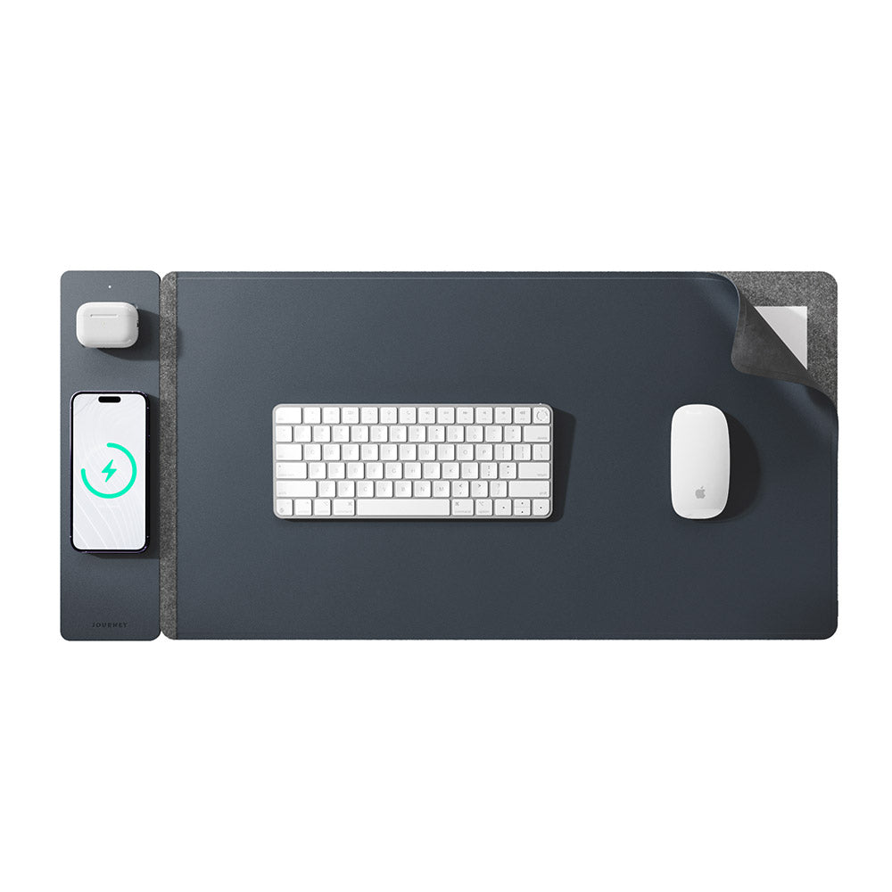 Wireless Rechargeable Desk Mat, Double-Sided Vegan Leather and Felt, Qi Smartphone and Earbuds Desk Organizer, Workspace | Sansoti