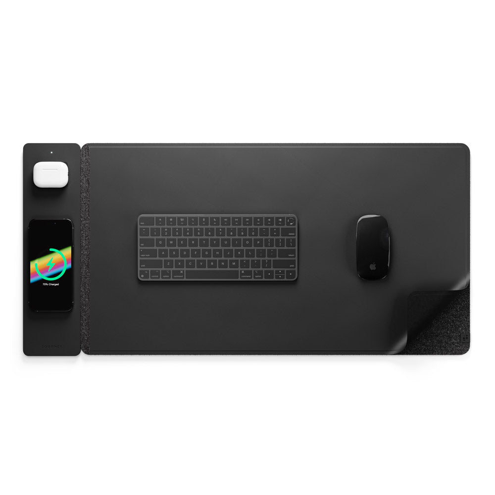 Wireless Rechargeable Desk Mat, Double-Sided Vegan Leather and Felt, Qi Smartphone and Earbuds Desk Organizer, Workspace | Sansoti