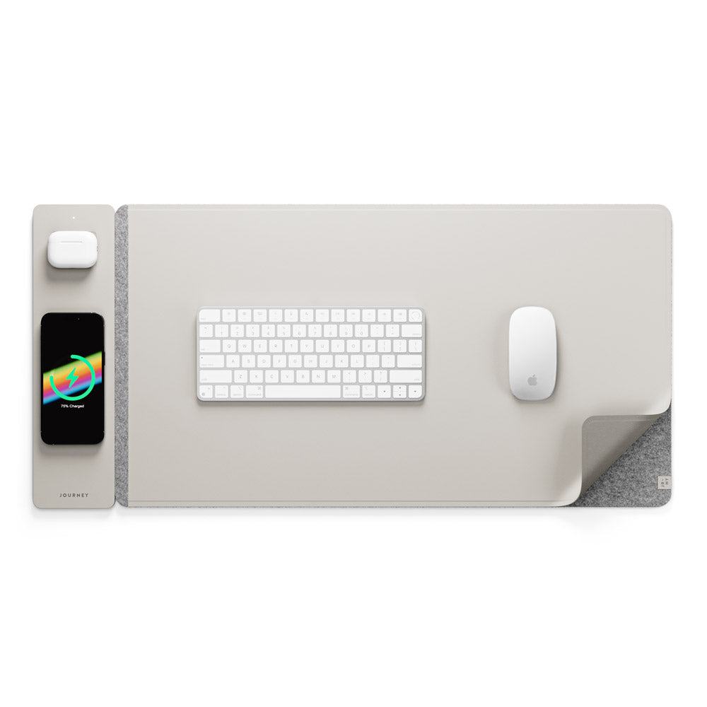 Wireless Rechargeable Desk Mat, Double-Sided Vegan Leather and Felt, Qi Smartphone and Earbuds Desk Organizer, Workspace | Sansoti