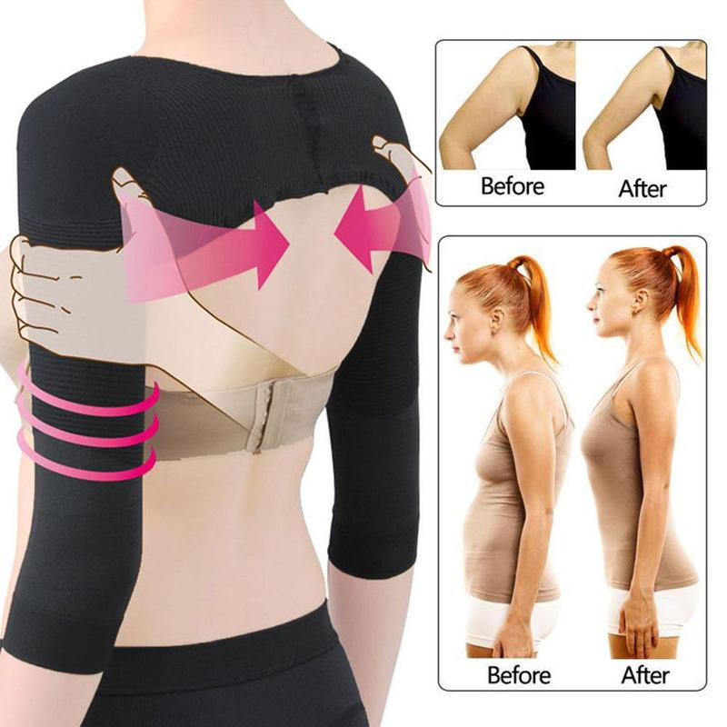 Manchons pour bras avec correction de la posture, noirs et beiges, shapewear compressif, soutien sportif pour femmes | Sansoti