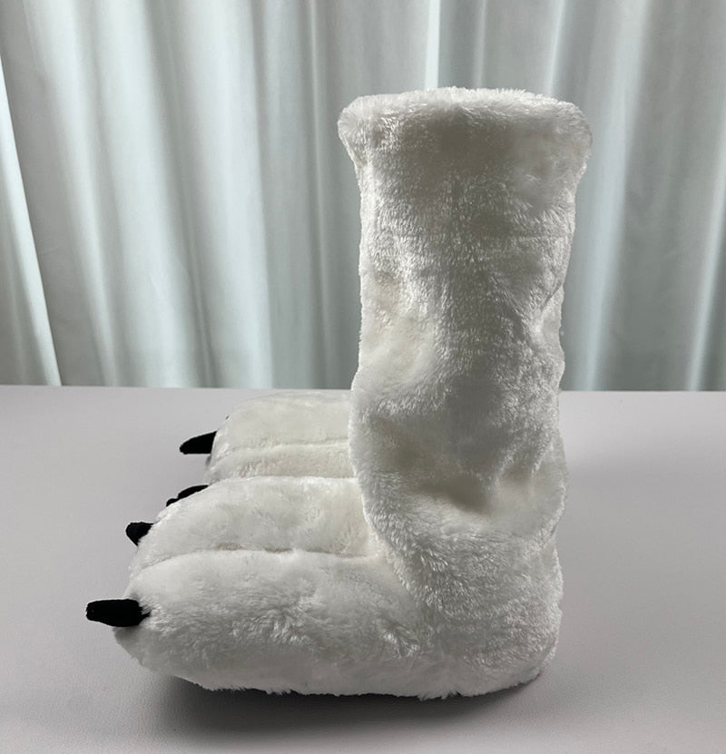 Plüsch-Hausschuhe mit Bärenpfoten-Design, warm gefüttert, rutschfest, Unisex, Winter, für drinnen und draußen | Sansoti