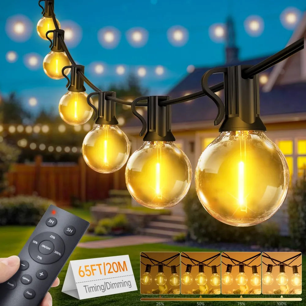 Dimmable LED Globe String Lights G40 for Patio and Garden Waterproof IP44 with Remote Control Ambient Lighting | Sansoti