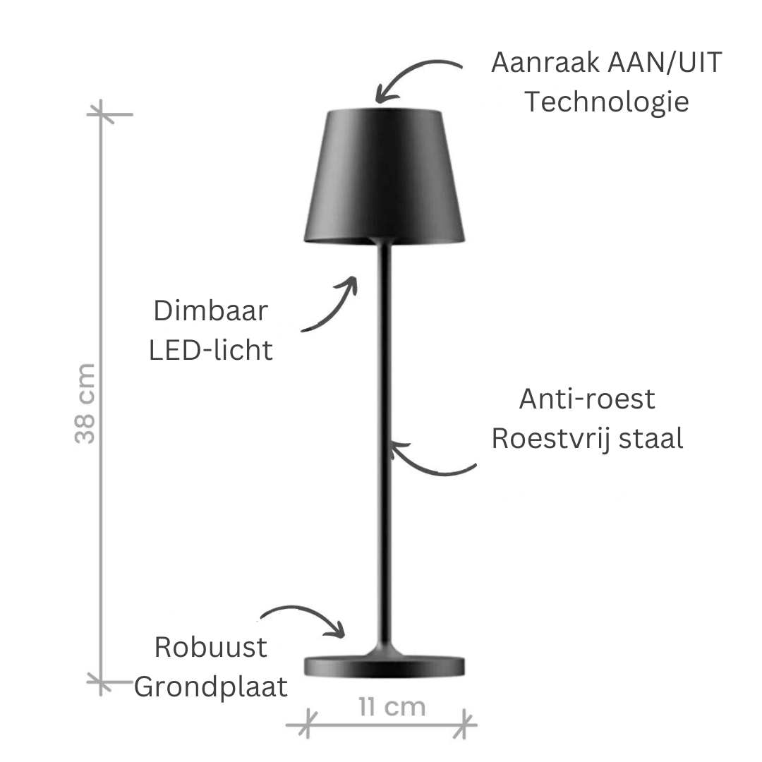 Oplaadbare Tafellamp met Aanraakbediening – Dimbaar Led-Licht – Draadloze Sfeerverlichting voor Binnen en Buiten | Sansoti