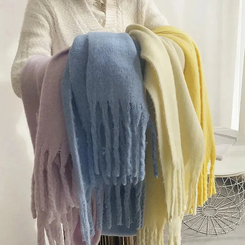 Kaschmir-Winterschal 240×40cm Unifarbener Wollmix-Schal Warm Gestrickte Stola Damen-Accessoire Weicher Wrap | Sansoti