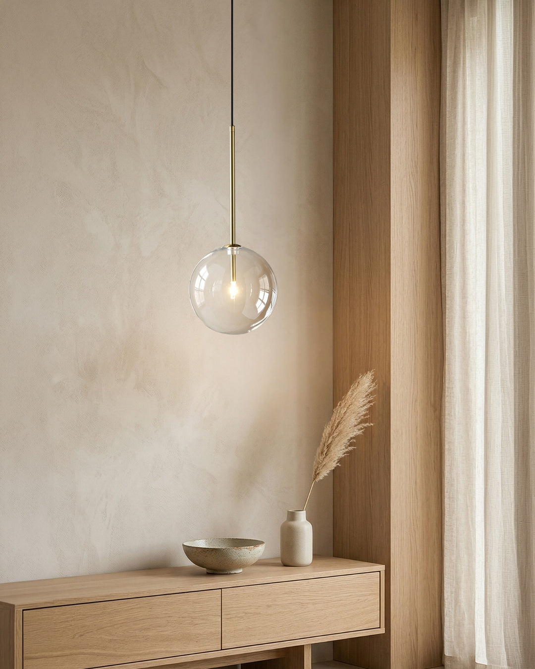 Glazen Hanglamp Bol Messing Chroom Zwart Modern Design Warm Wit 3000K 15cm 20cm 25cm Plafondverlichting Eetkamer | Sansoti