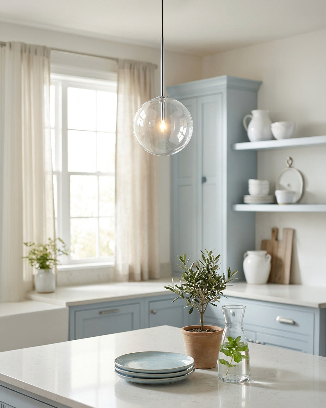 Glazen Hanglamp Bol Messing Chroom Zwart Modern Design Warm Wit 3000K 15cm 20cm 25cm Plafondverlichting Eetkamer | Sansoti
