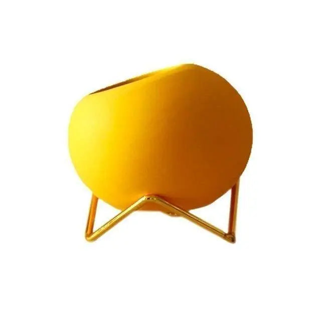 Decoratieve plantenpot keramiek met metalen standaard blauw woonkamer tafel plantenhouder vaasje interieur | Sansoti
